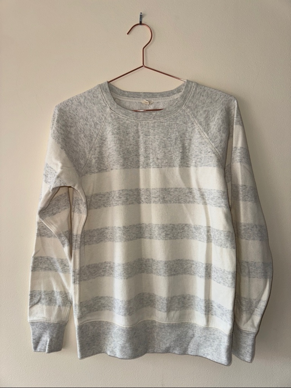 JCrew Lightweight Loose Gray & White Striped Crewneck Sweater